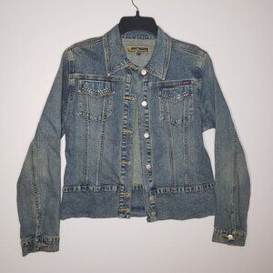 NWOT Vintage YUKA JEANS Denim Jacket Women's S/M Blue w/ Rhinestones Unique Rare